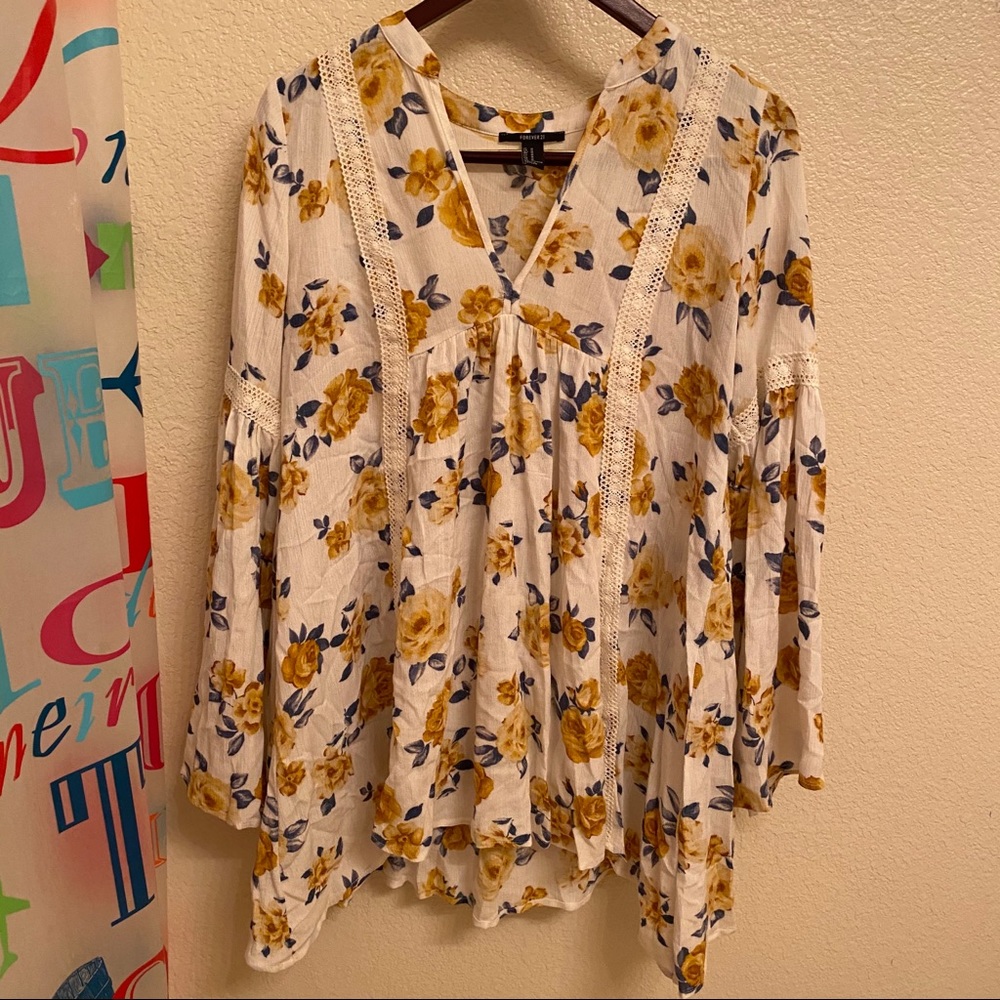 Floral Shift Dress with Bell Sleeves
